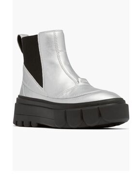 Sorel Silver Metallic Chelsea Boot with Black Platform Sole